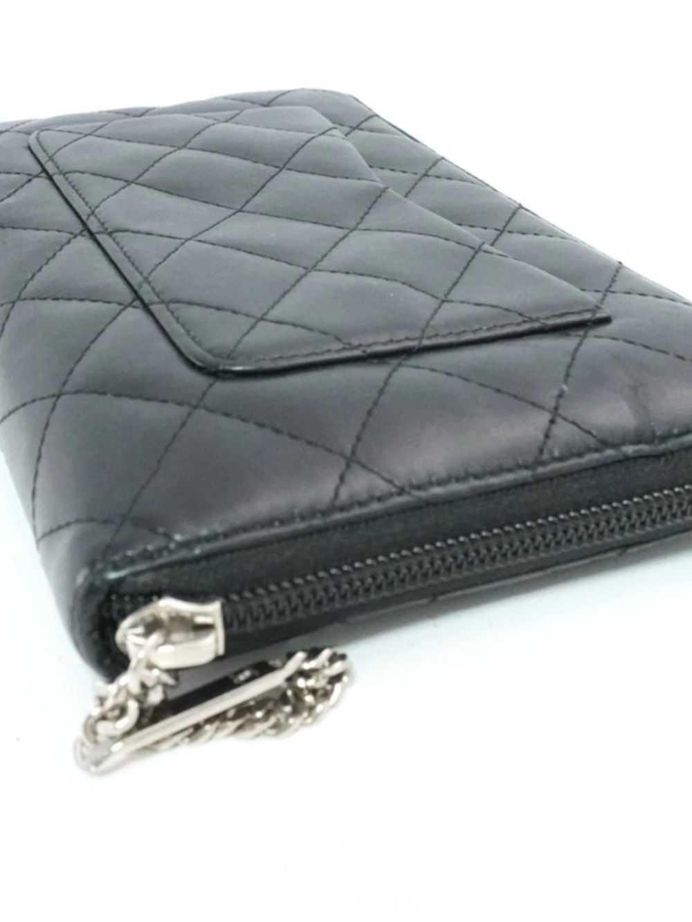 Chanel Cambon Wallet Quilted Leather CC Logo Zip Around Black Pink - Picture 13 of 15